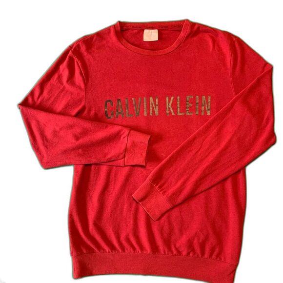 Calvin Klein Mens SMALL Sweatshirt Loose Fit Crew Neck Long Sleeve Burnt Red EUC - Picture 1 of 5